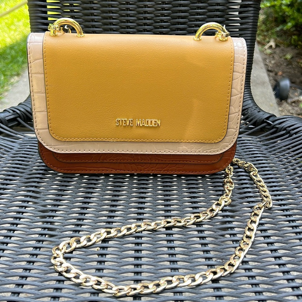 Steven Madden brown / cream / mustard  purse gold hardware LIKE NEW!